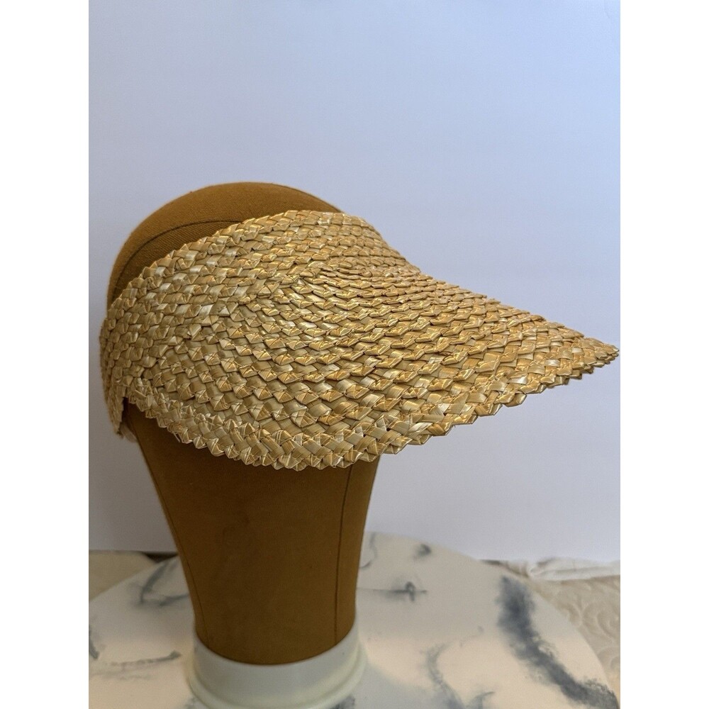Unbranded Straw Visor Hat Womens Tan Woven Beach Pool Sun Roll Up Adjustable